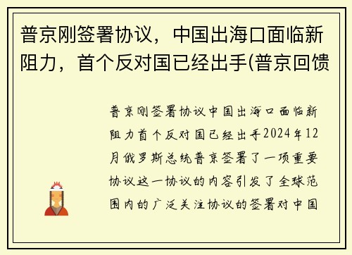 普京刚签署协议，中国出海口面临新阻力，首个反对国已经出手(普京回馈中方一份大礼!)