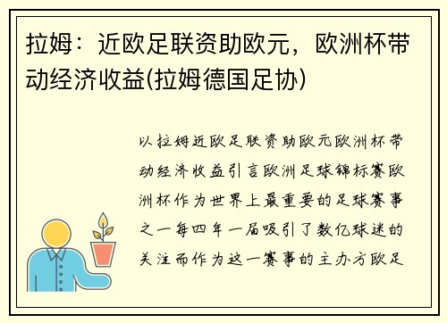 拉姆：近欧足联资助欧元，欧洲杯带动经济收益(拉姆德国足协)